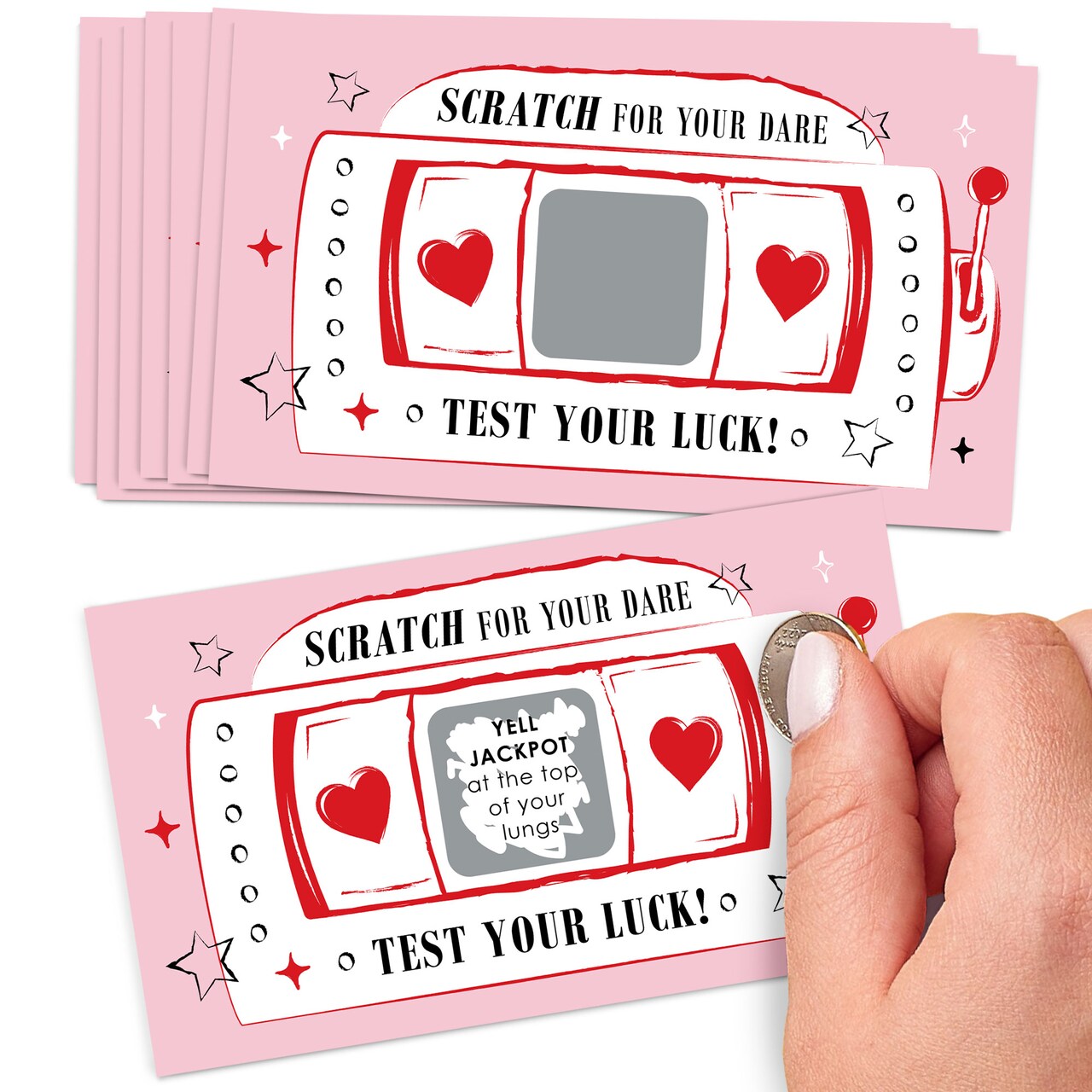 Big Dot of Happiness Lucky in Love Dare Cards, Las Vegas Bachelorette Party Game Scratch Off Dare Cards - 22 Count